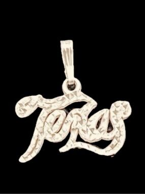 NWT 925 Sterling Silver "Texas" Script Diamond Cut Charm Pendant 1" 1.51g